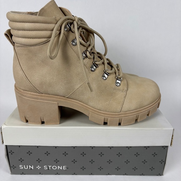 Sun + Stone Shoes - Sun Stone, Rutheep Faux Leather, Round Toe, Low Ankle Lug Bootie Women’s 10